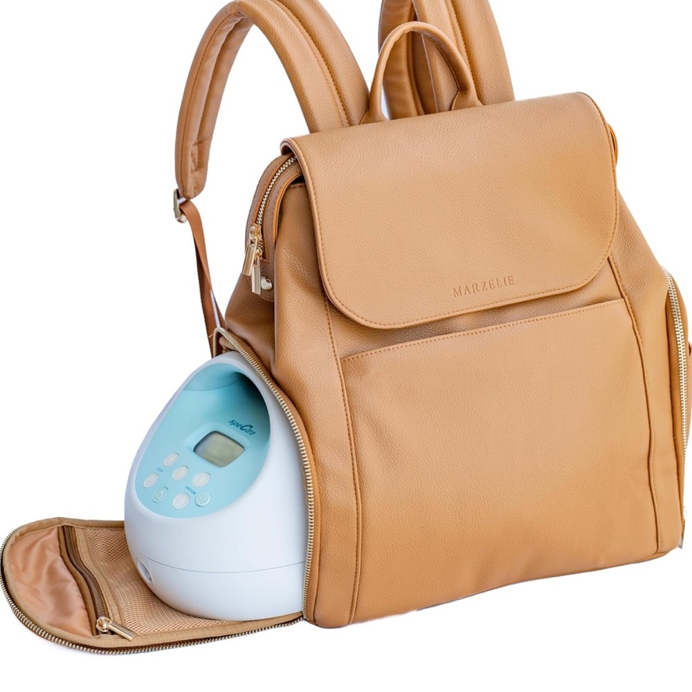 MARZELIE Tan Leather Backpack Diaper Bag